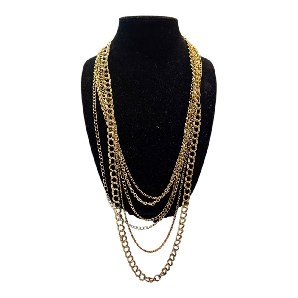 Vintage Gold Multi-Strand Chain Necklace Statement Layered